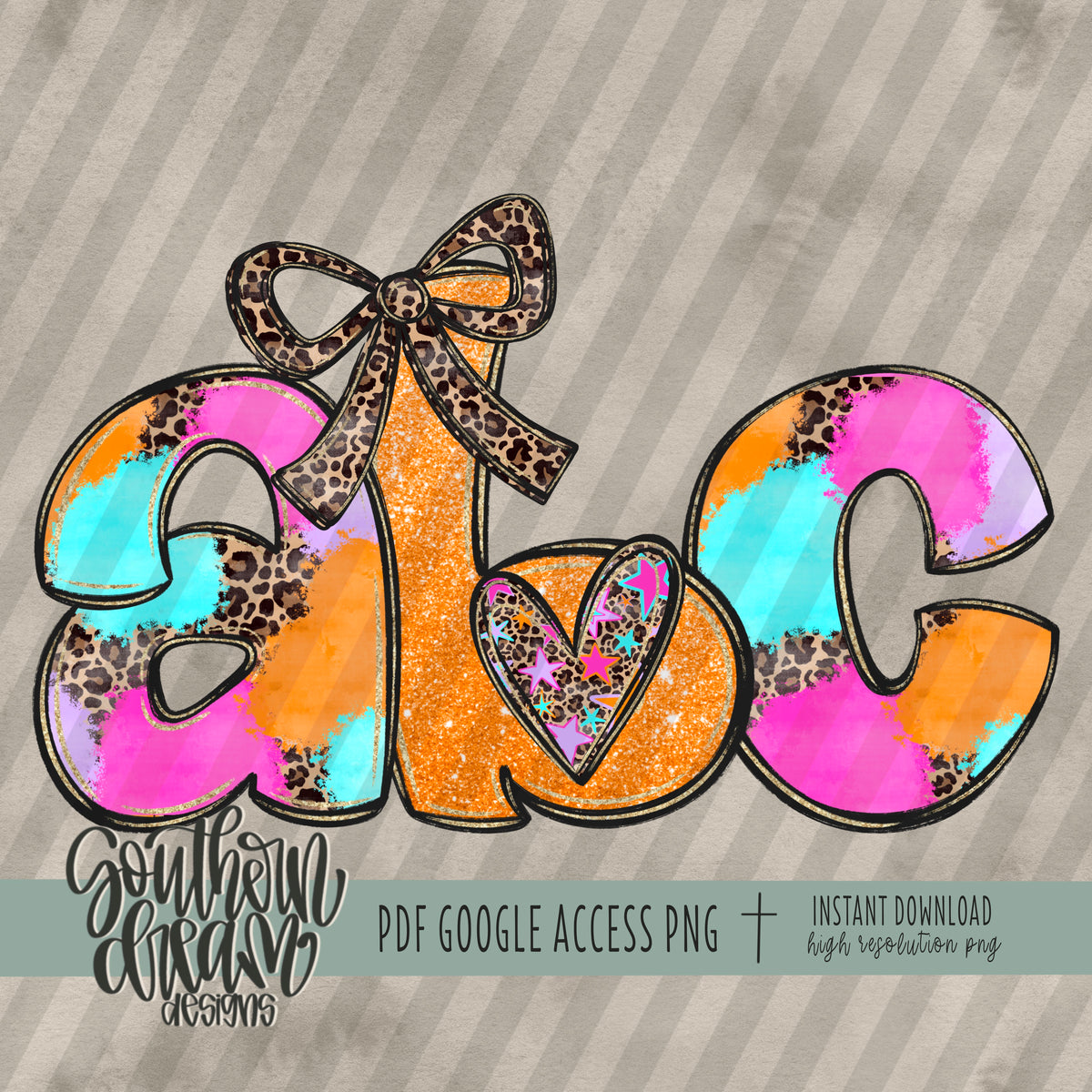 Messy Neon Leopard Doodle Alpha (7 Sets Aa-Zz, 0-9, Special Characters)