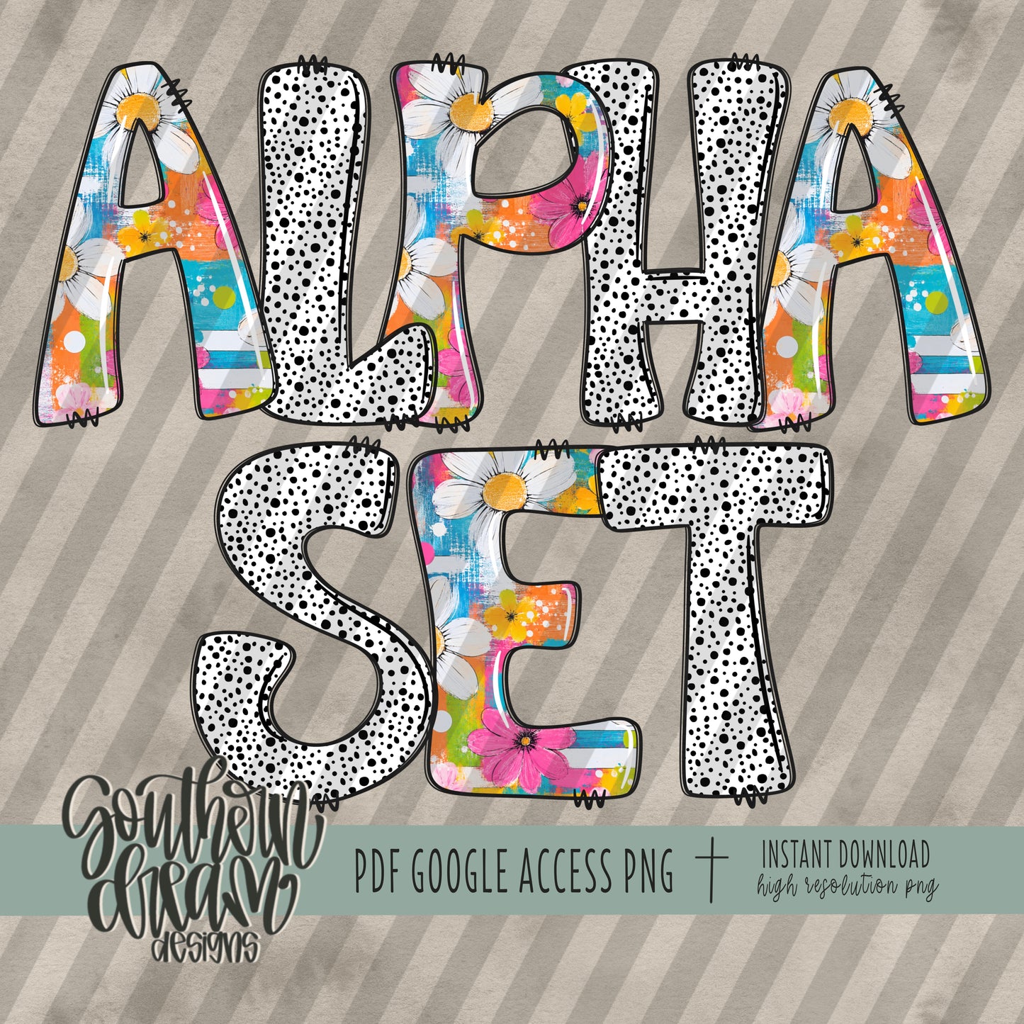 Mixed Media Floral Doodle Alpha (2 Sets Aa-Zz, 0-9, Special Characters)