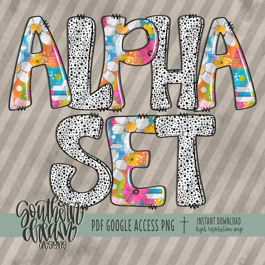 Mixed Media Floral Doodle Alpha (2 Sets Aa-Zz, 0-9, Special Characters)