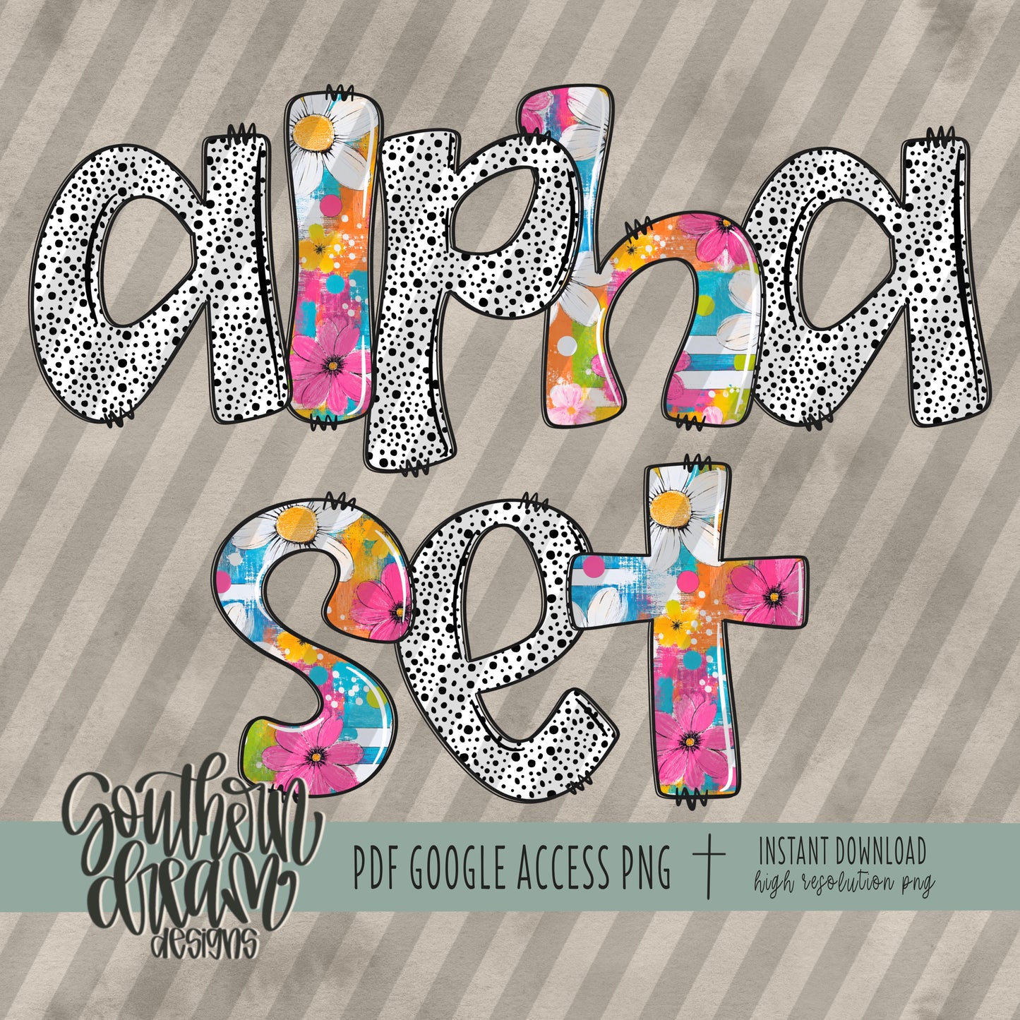 Mixed Media Floral Doodle Alpha (2 Sets Aa-Zz, 0-9, Special Characters)