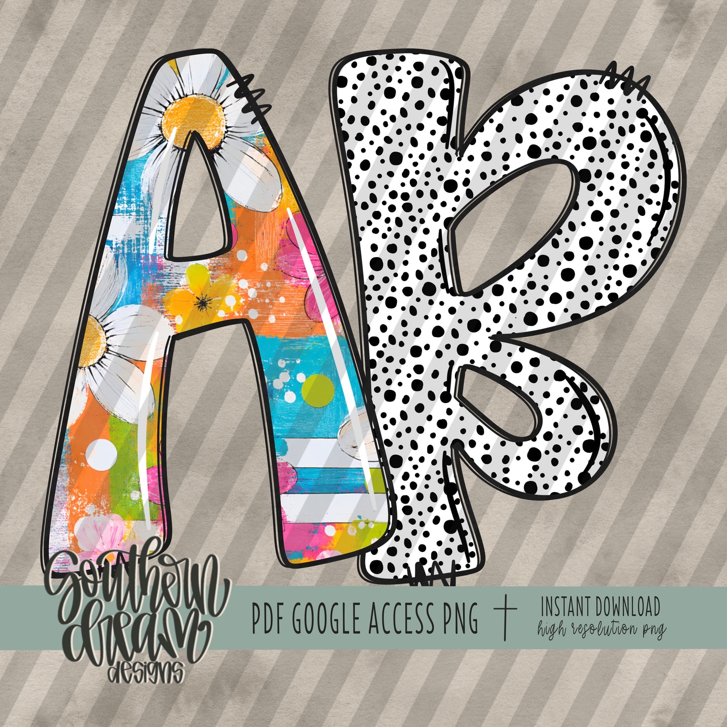 Mixed Media Floral Doodle Alpha (2 Sets Aa-Zz, 0-9, Special Characters)