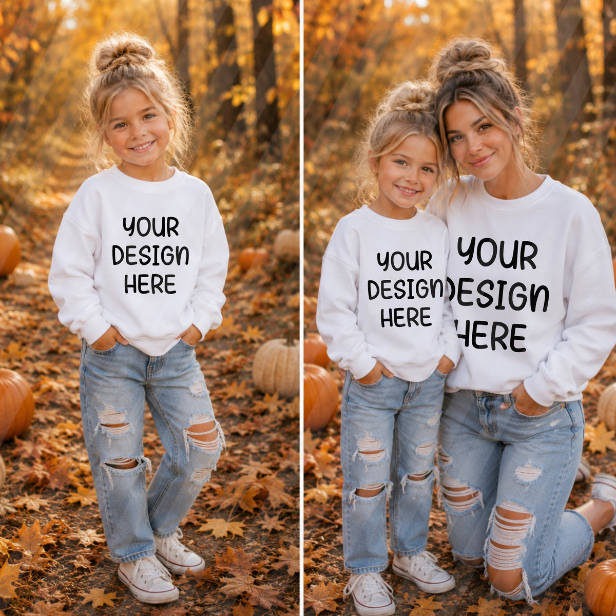White Crewneck Fall Mama and Mini & Single mini Digital Mockup