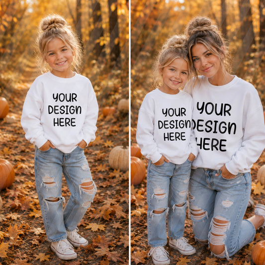 White Crewneck Fall Mama and Mini & Single mini Digital Mockup