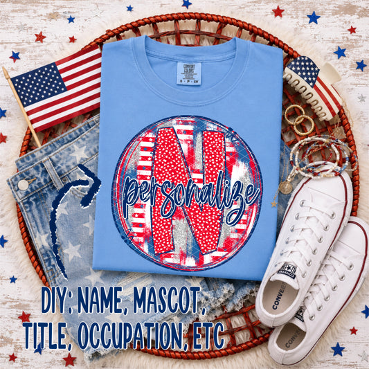 Patriotic Brush Strokes Circle DIY/Personalize; N