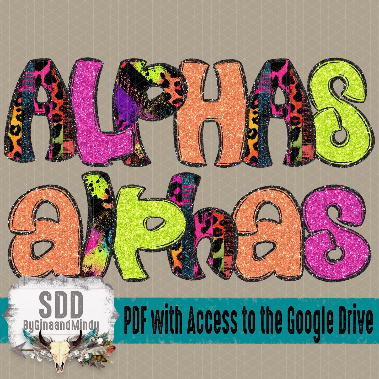 Neon Leopard Glitter Alpha (5 Sets Uppercase & Lowercase, 0-9, + Special Characters)