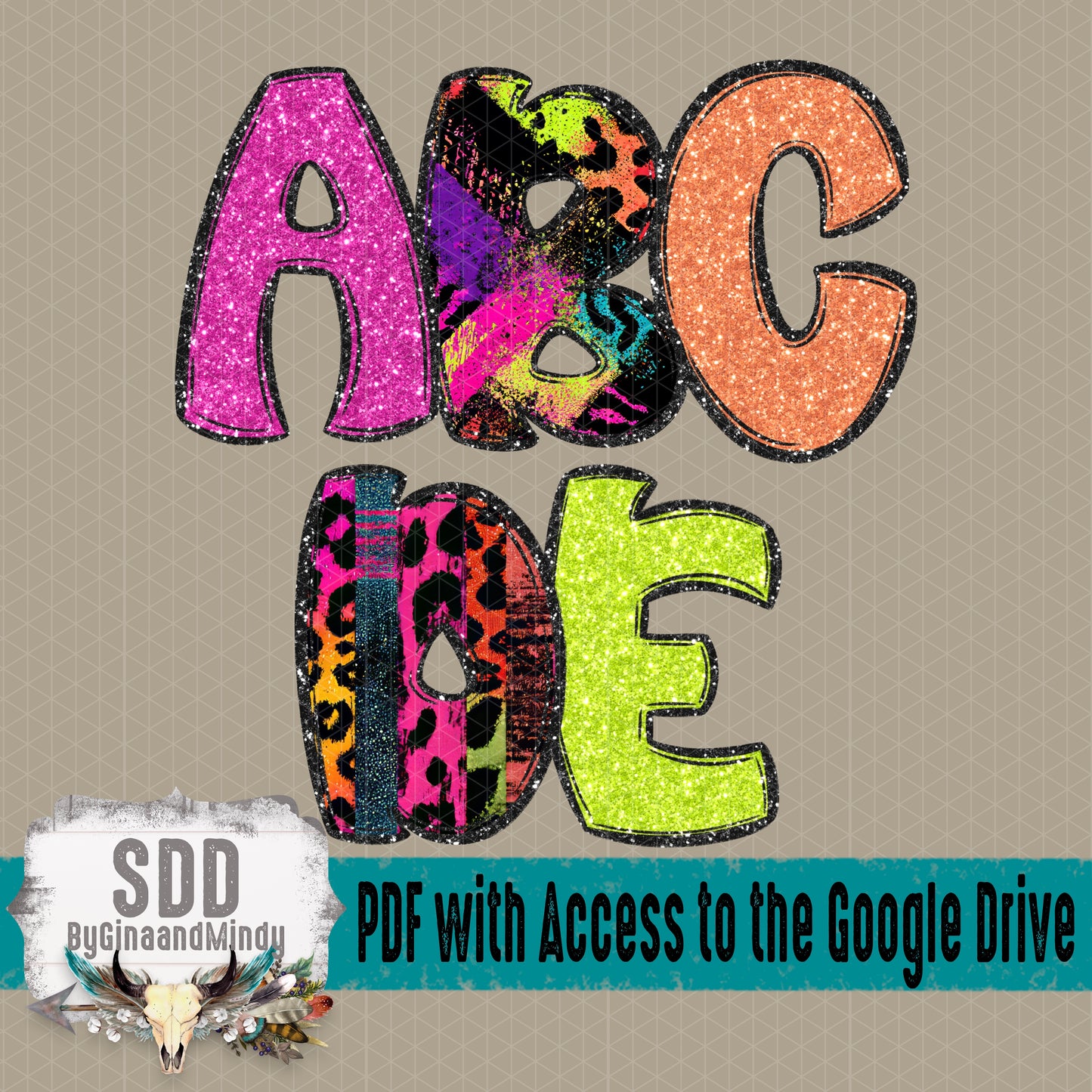 Neon Leopard Glitter Alpha (5 Sets Uppercase & Lowercase, 0-9, + Special Characters)