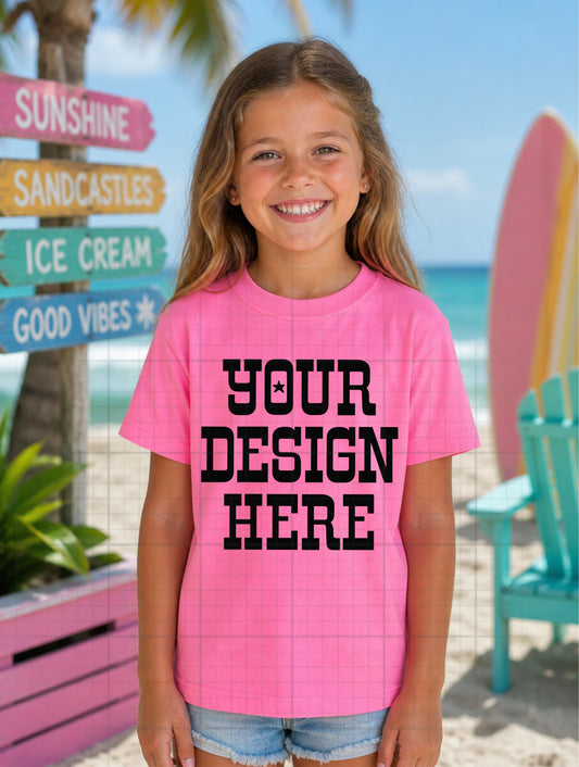 Neon Pink Girl Beach