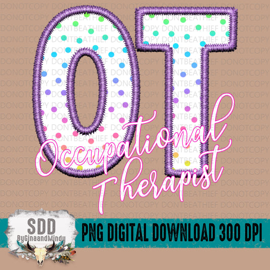 OT Occupational Therapy Dots Embroidery