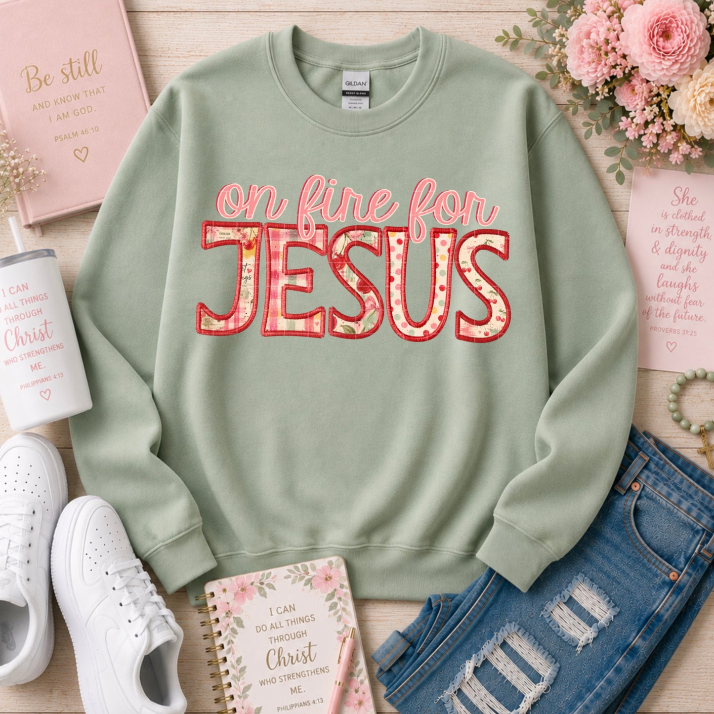 On Fire For Jesus (Faux Embroidery)
