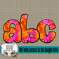 Orange and Pink Tie Dye Doodle Alpha Set (1 Set Uppercase & Lowercase, 0-9, + Special Characters)