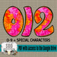 Orange and Pink Tie Dye Doodle Alpha Set (1 Set Uppercase & Lowercase, 0-9, + Special Characters)