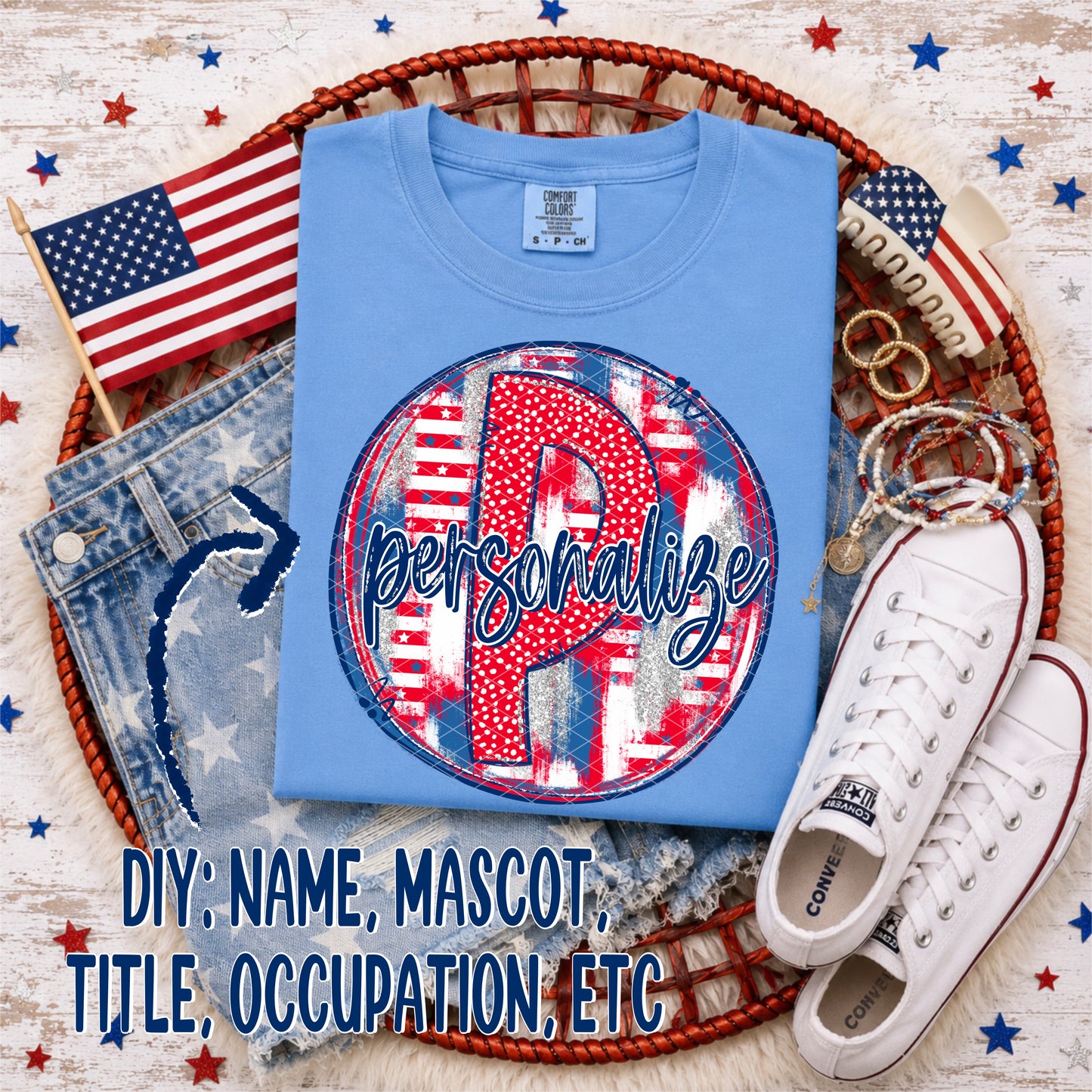 Patriotic Brush Strokes Circle DIY/Personalize; P