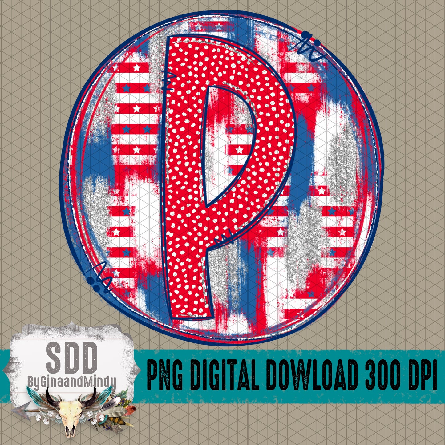 Patriotic Brush Strokes Circle DIY/Personalize; P