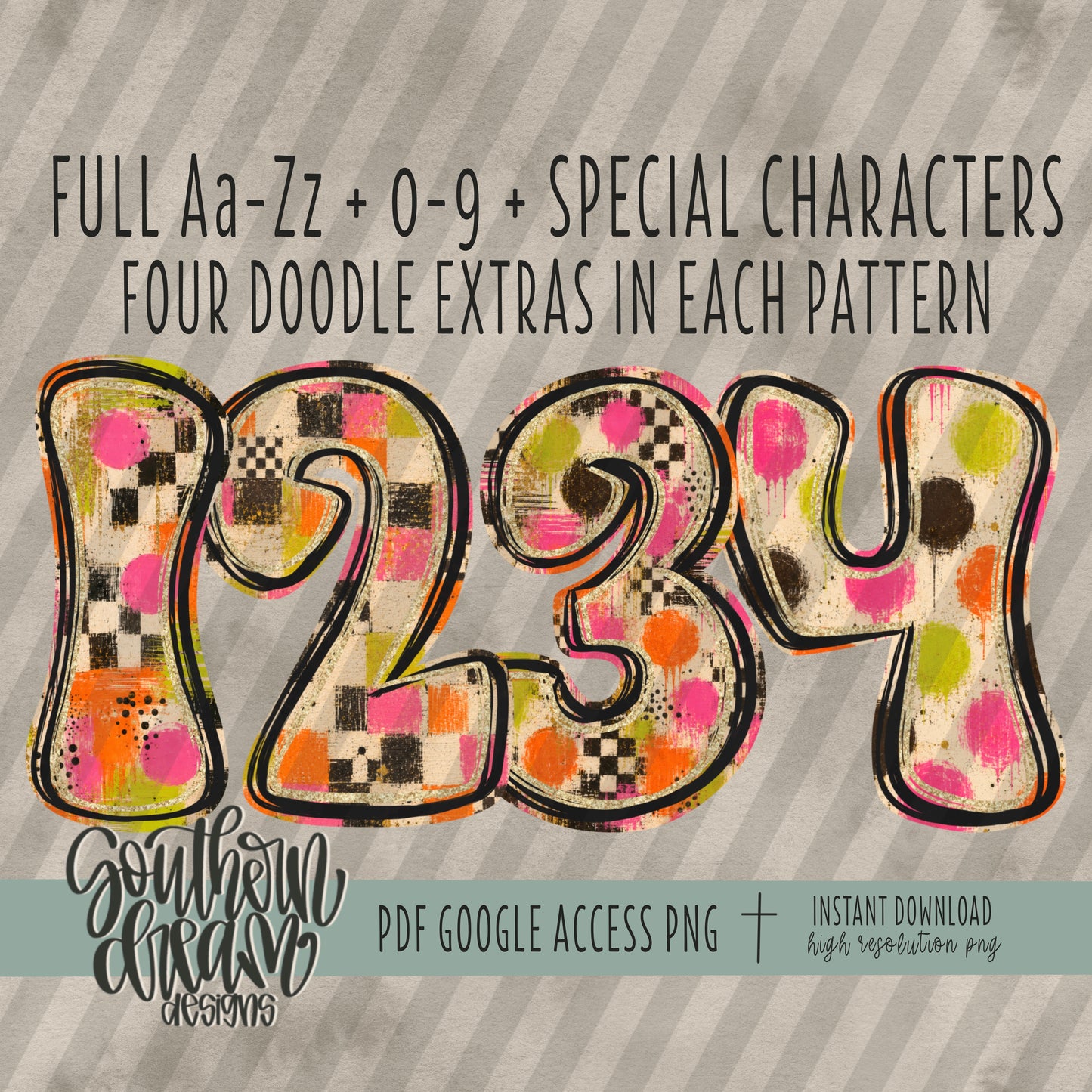 Painted Neons Alpha (4 Sets Aa-Zz, 0-9, Special Characters, Special Shapes)