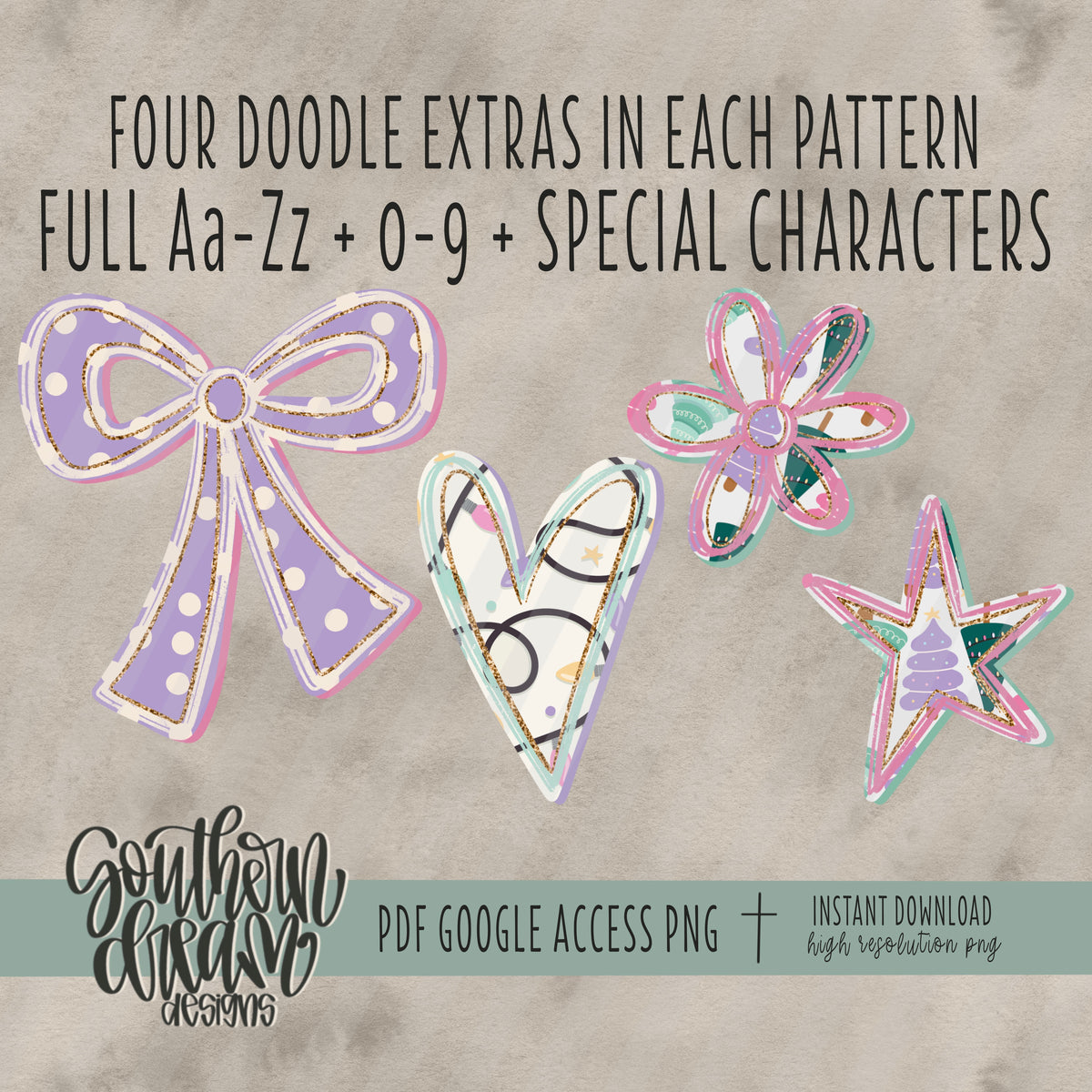 Pastel Christmas Doodle (3 Sets Aa-Zz, 0-9, Special Characters)