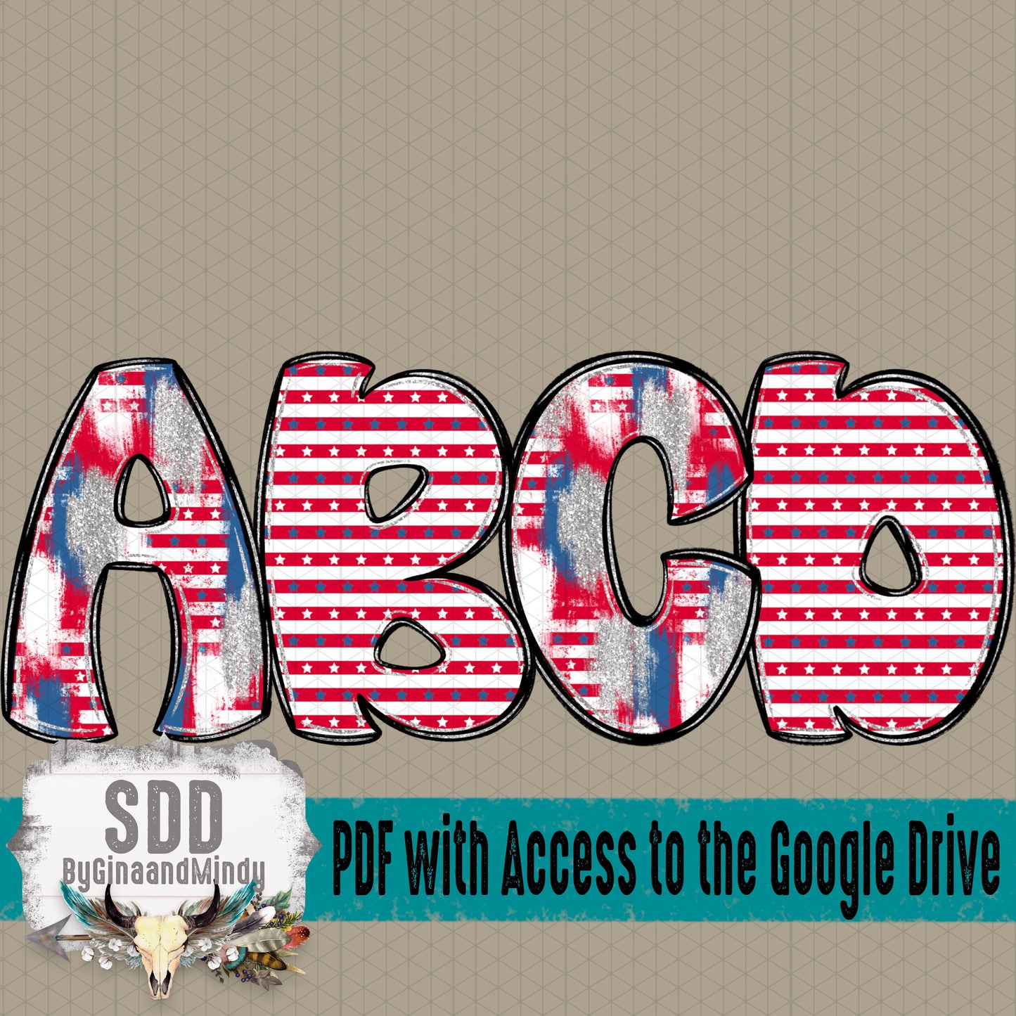 Patriotic Brush Strokes Alpha (4 Sets Uppercase, Lowercase, 0-9, Special Characters)