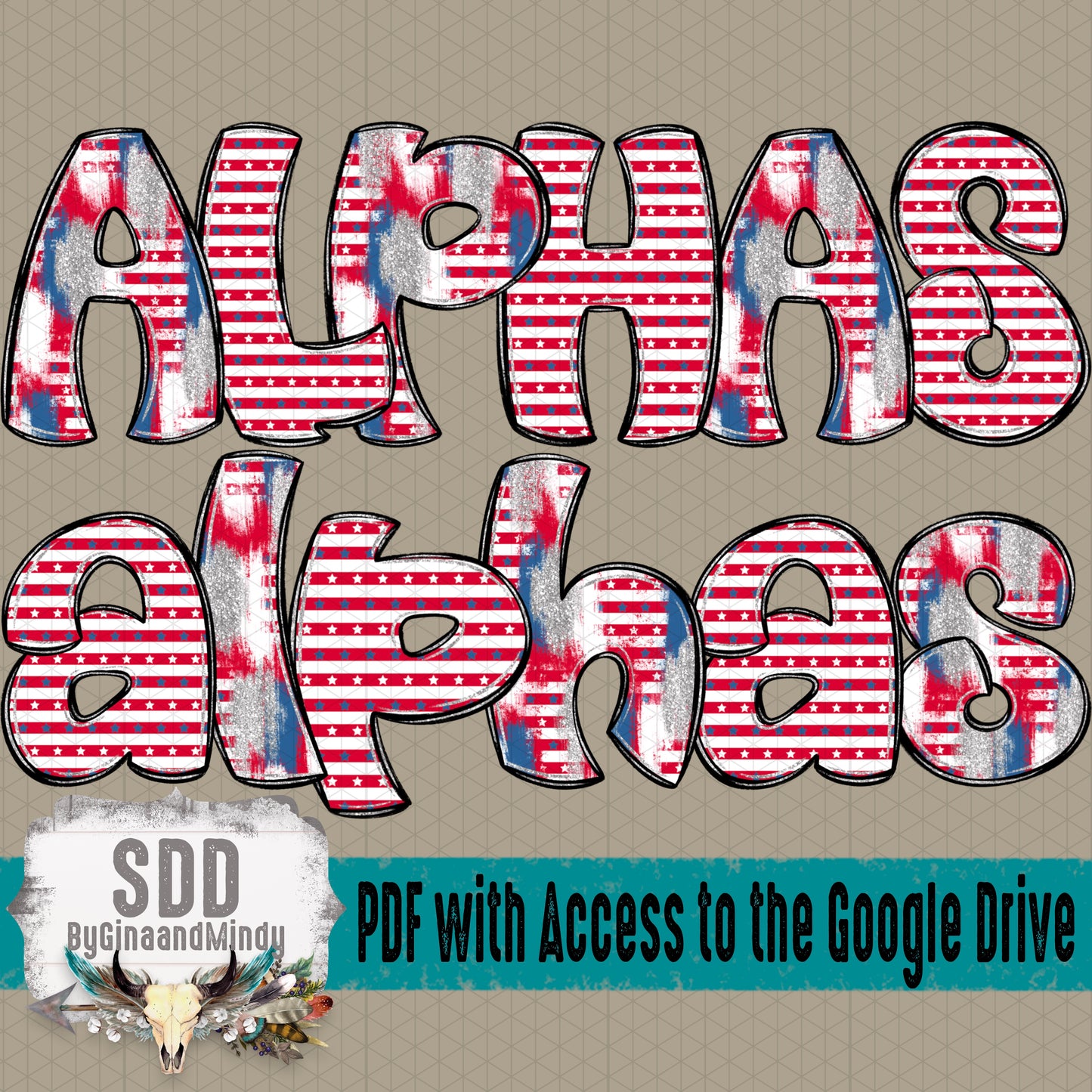 Patriotic Brush Strokes Alpha (4 Sets Uppercase, Lowercase, 0-9, Special Characters)