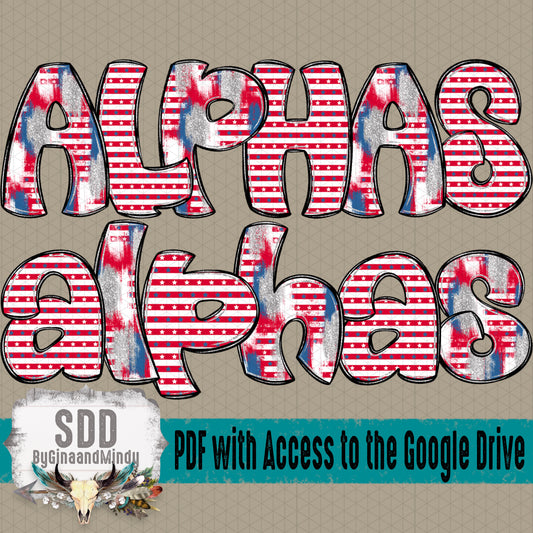 Patriotic Brush Strokes Alpha (4 Sets Uppercase, Lowercase, 0-9, Special Characters)