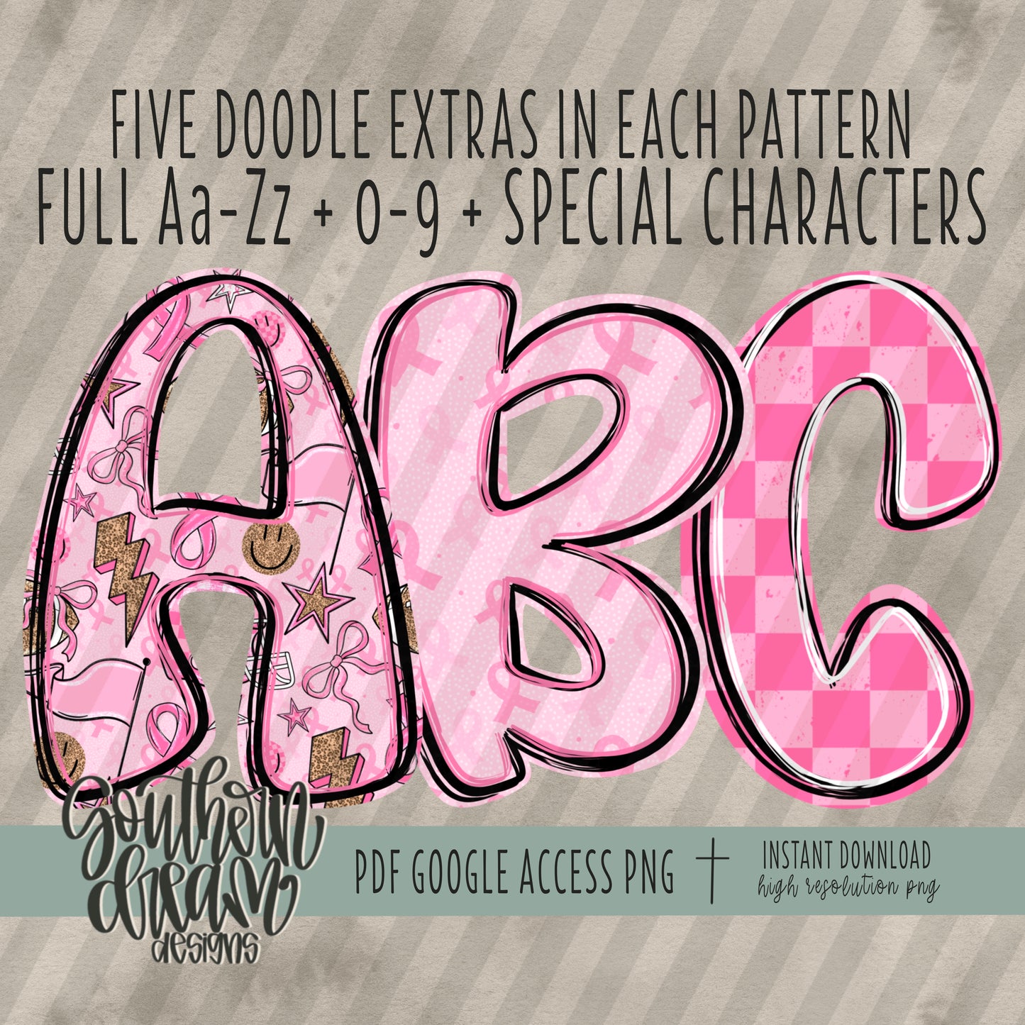 Pink Out Doodle Alpha (3 Sets Aa-Zz, 0-9, Special Characters)