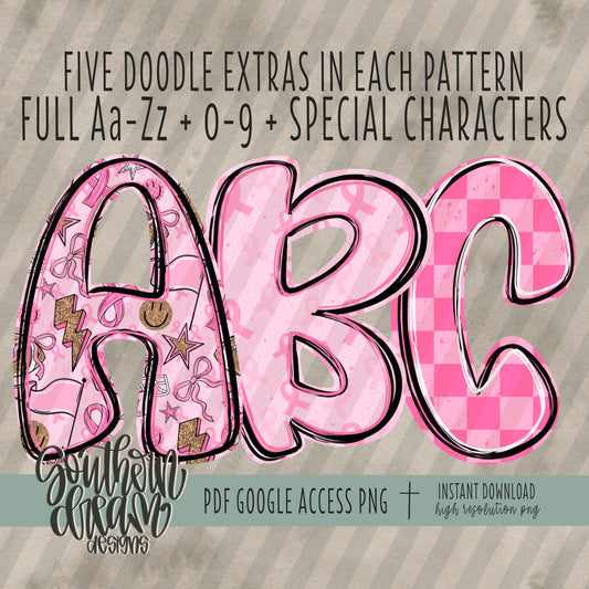 Pink Out Doodle Alpha (3 Sets Aa-Zz, 0-9, Special Characters)