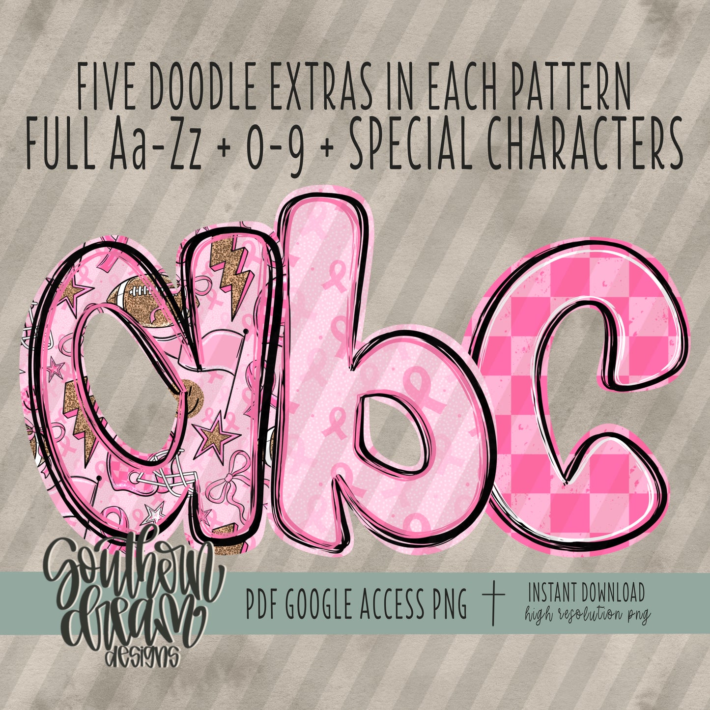 Pink Out Doodle Alpha (3 Sets Aa-Zz, 0-9, Special Characters)