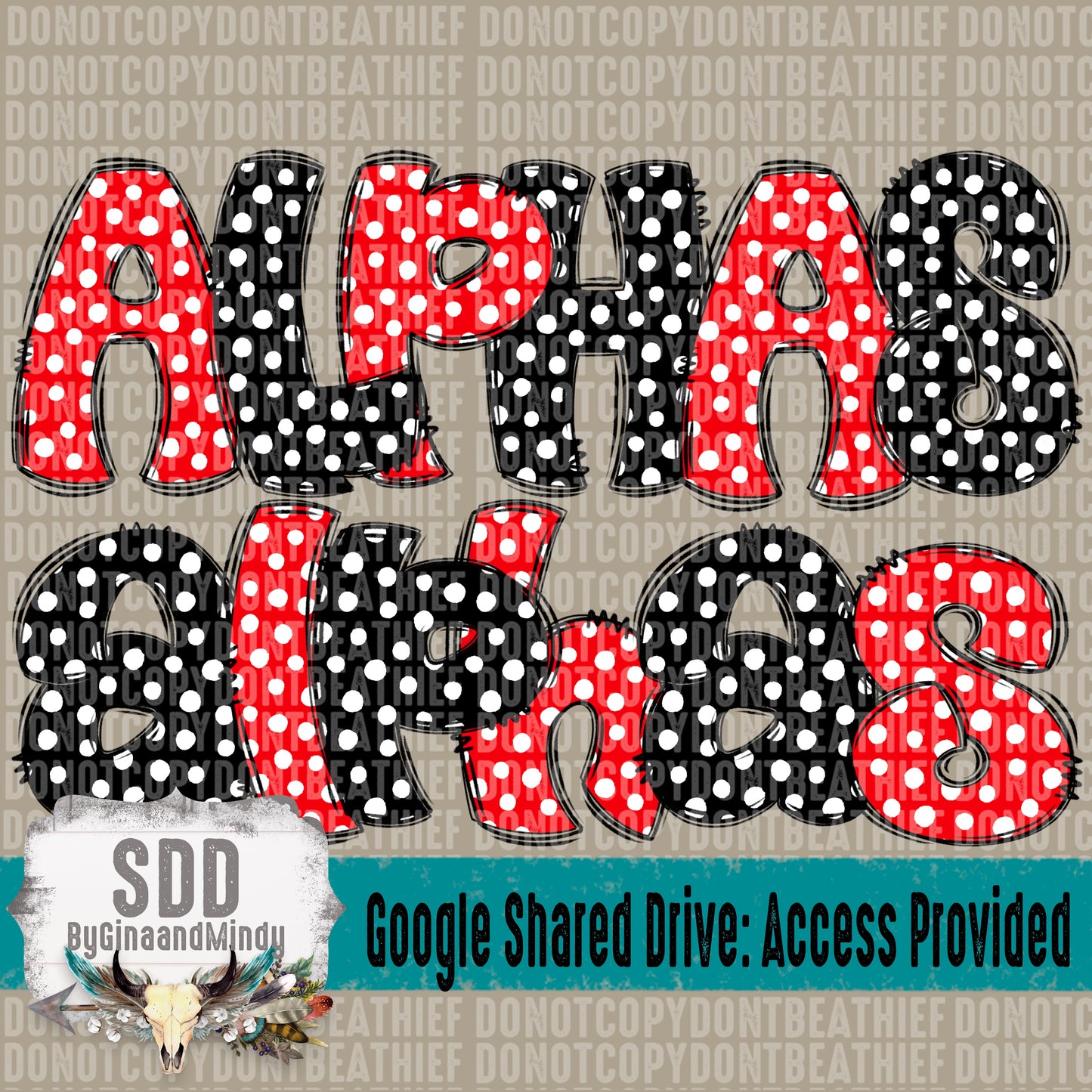 Red & Black Doodle Dots (Uppercase & Lowercase Only) 2 SETS