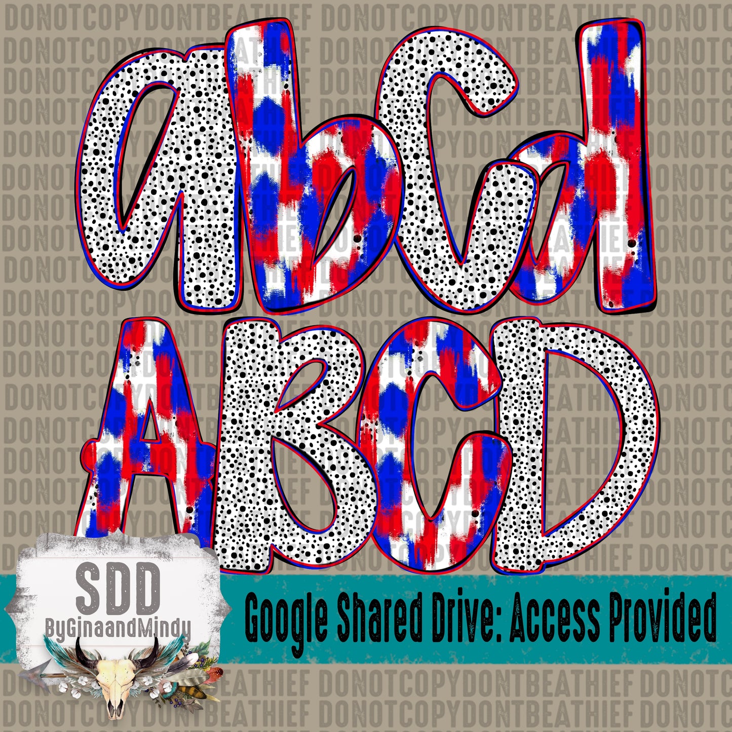 Red, White & Royal Blue Brush Strokes Doodle Letters (2 Sets Uppercase & Lowercase Only)