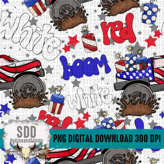 Red White Boom (Monster Truck) Seamless Bundle