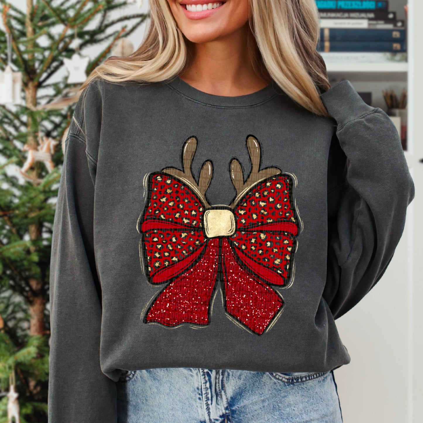 Reindeer Leopard Christmas Bow