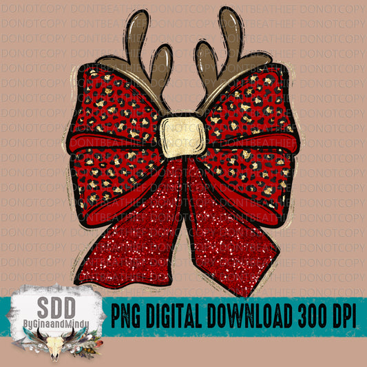 Reindeer Leopard Christmas Bow