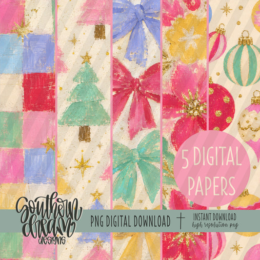 Retro Christmas Digital Paper BUNDLE (Not Seamless)