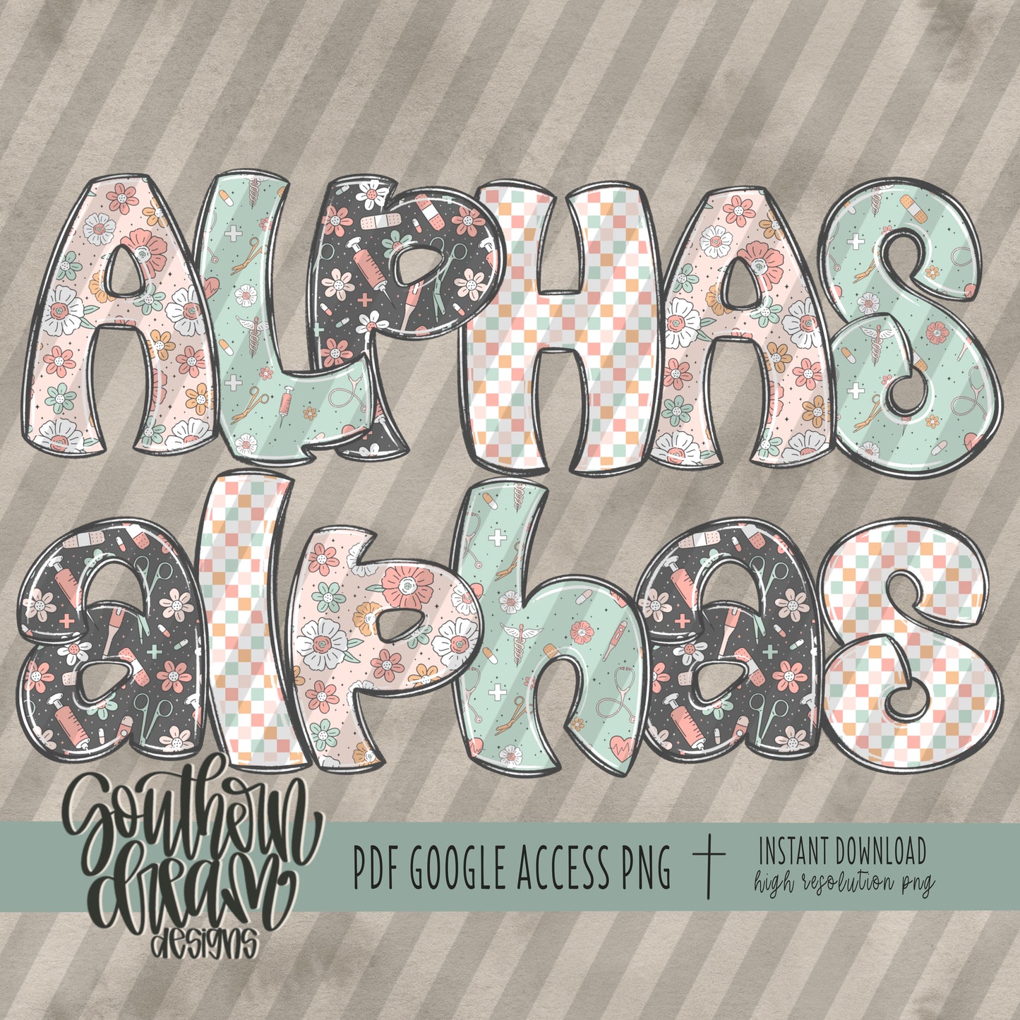 Retro Medical Doodle Alpha (4 Sets Aa-Zz, 0-9, Special Characters)