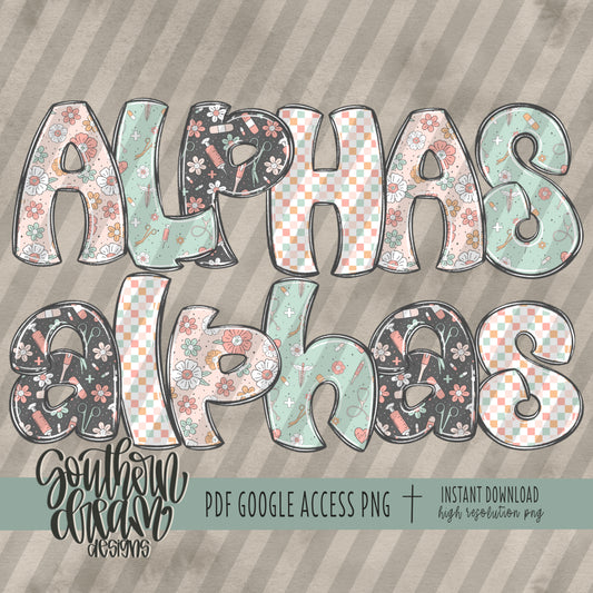 Retro Medical Doodle Alpha (4 Sets Aa-Zz, 0-9, Special Characters)