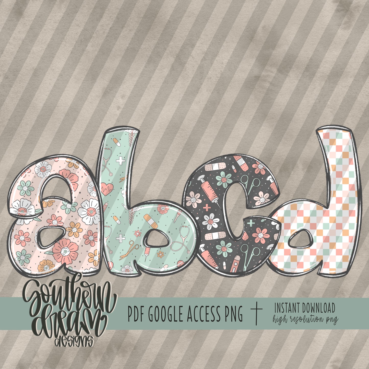 Retro Medical Doodle Alpha (4 Sets Aa-Zz, 0-9, Special Characters)