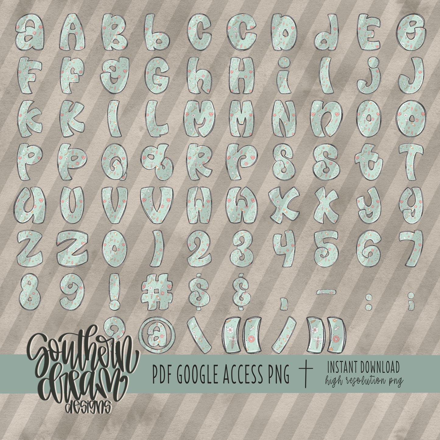 Retro Medical Doodle Alpha (4 Sets Aa-Zz, 0-9, Special Characters)
