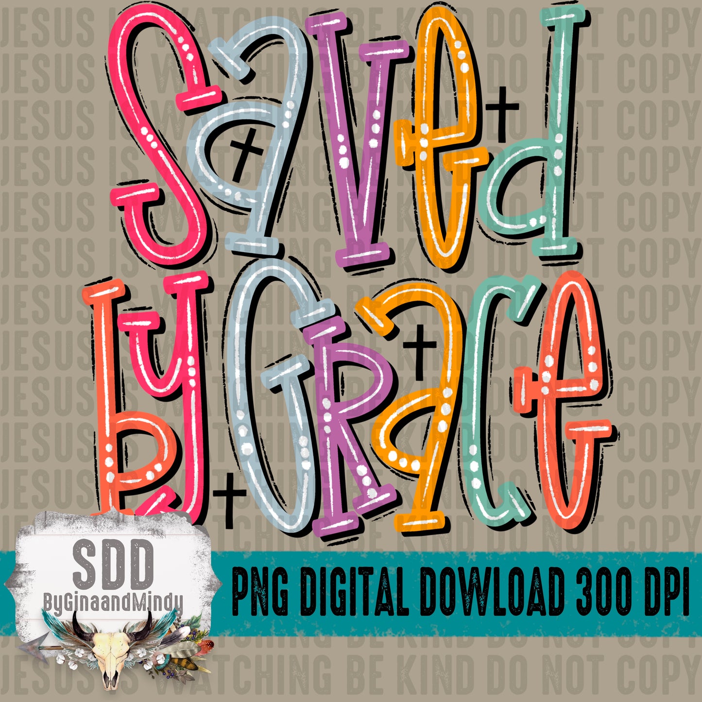 Saved by Grace Doodle Letters
