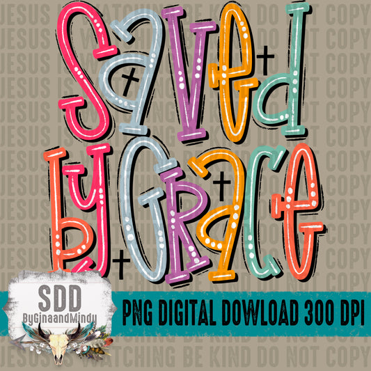 Saved by Grace Doodle Letters
