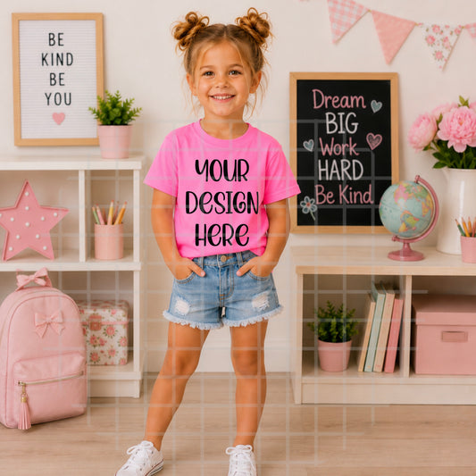 School Girl Neon Pink Mockup
