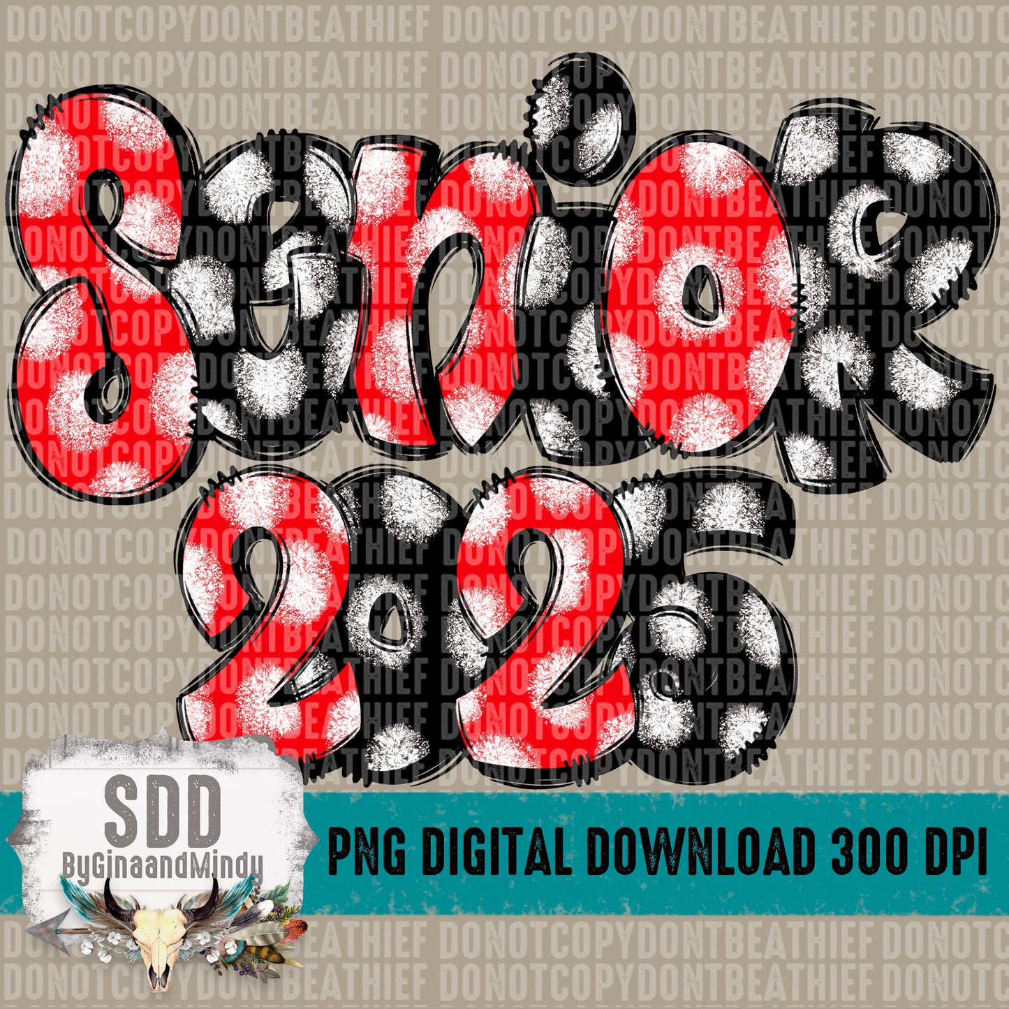 Senior 2025 Doodle Red|Black