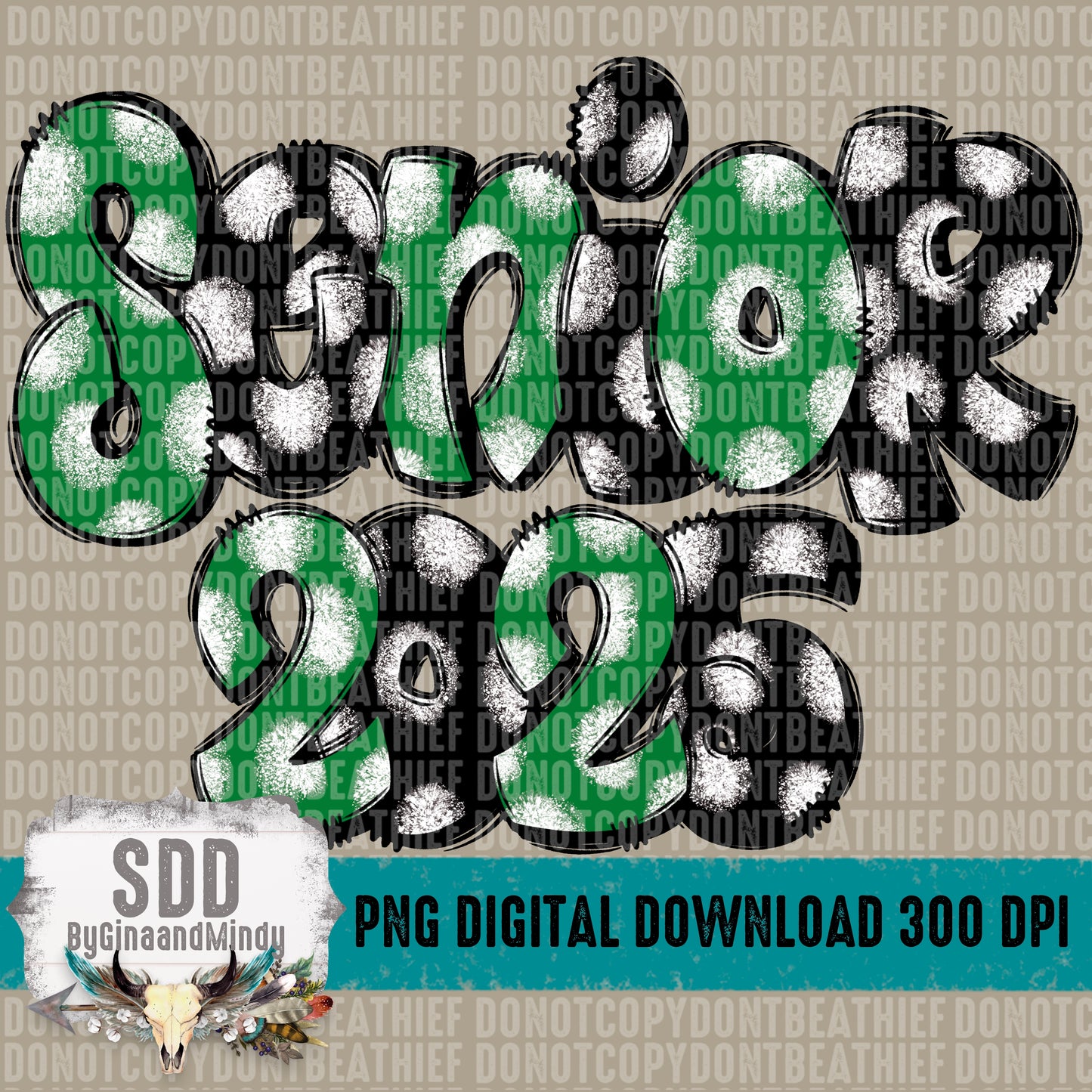 Senior 2025 Doodle Green|Black