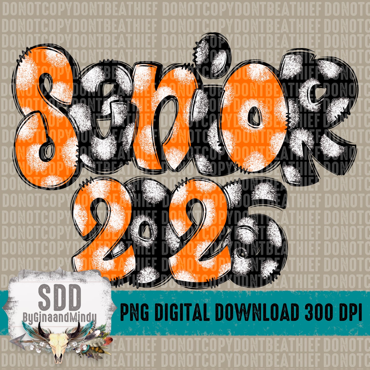 Senior 2025 Doodle Orange|Black