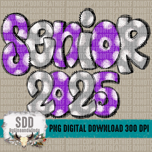 Senior 2025 Doodle Purple|Grey