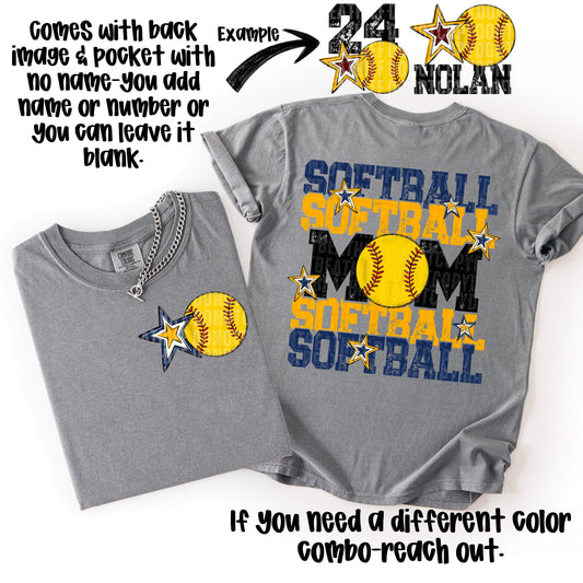 Softball Mom; Navy Blue & Yellow Gold