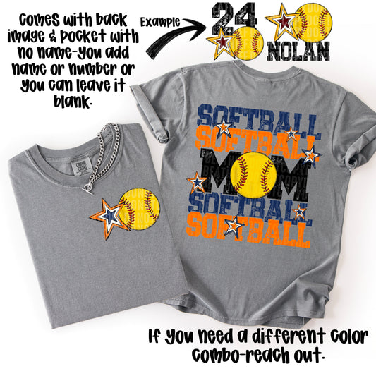 Softball Mom; Orange & Navy Blue