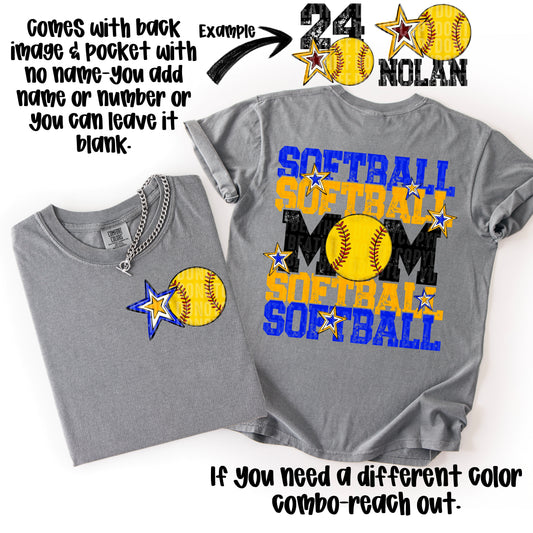 Softball Mom; Royal Blue & Yellow Gold