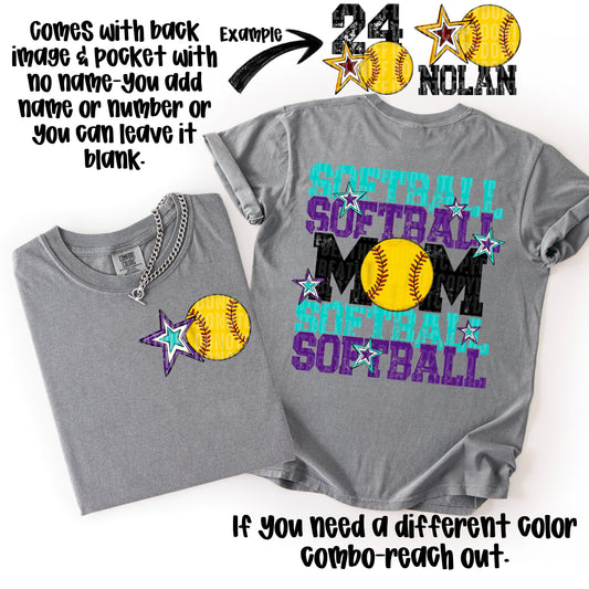 Softball Mom; Teal & Purple