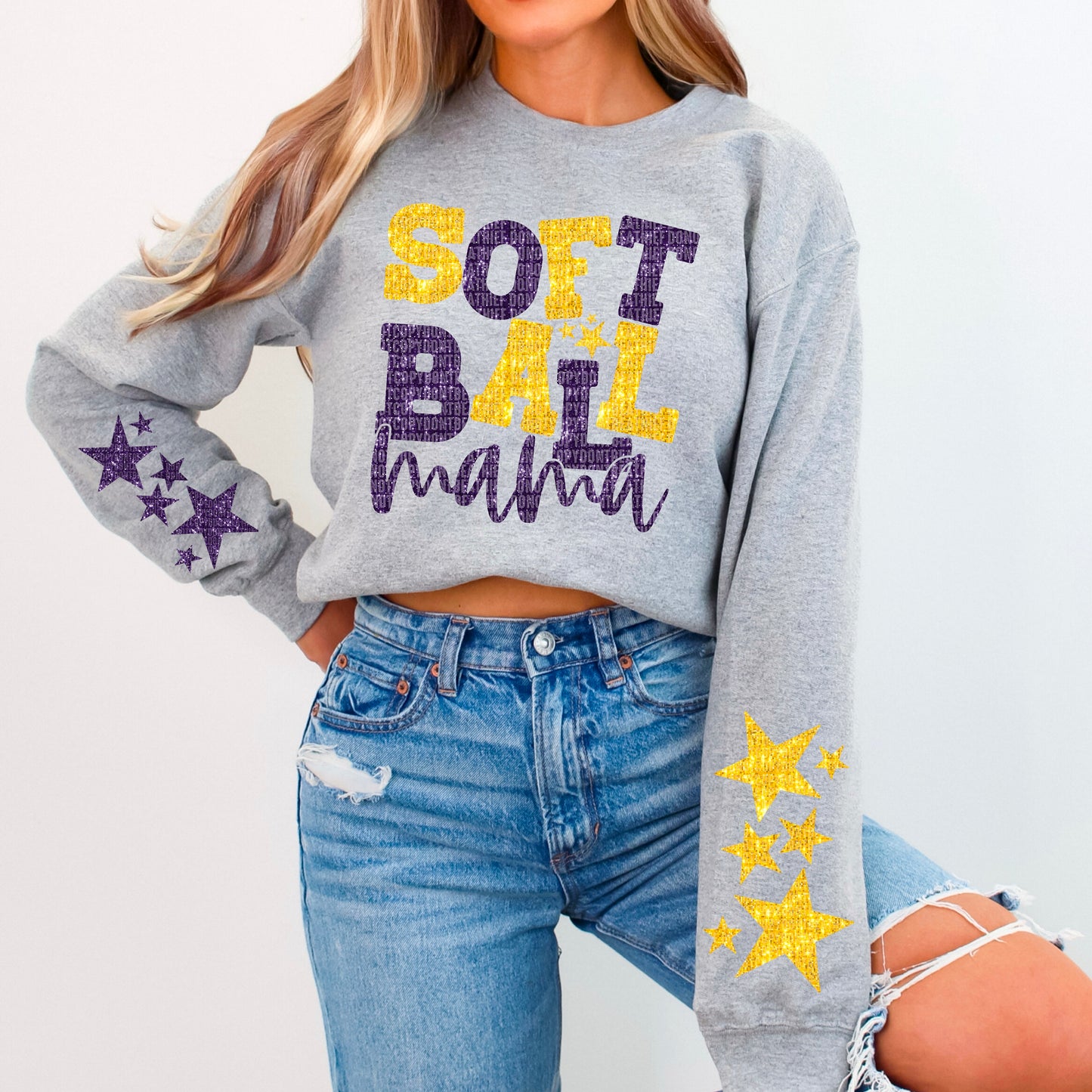 Softball Mama Bundle With Stars; Purple & Yellow Gold