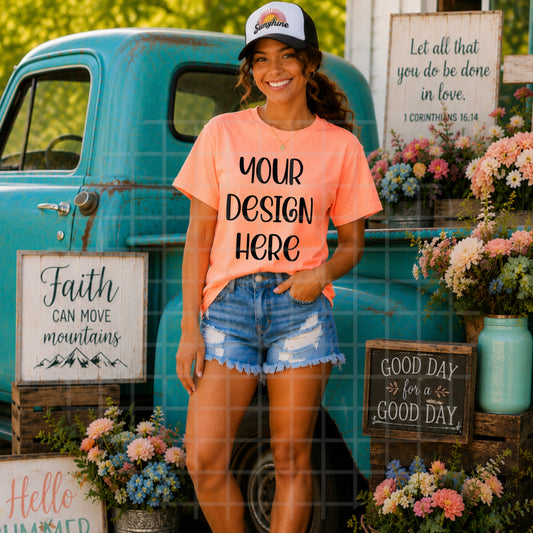 Women's Country Christian Neon Cantaloupe Mockup