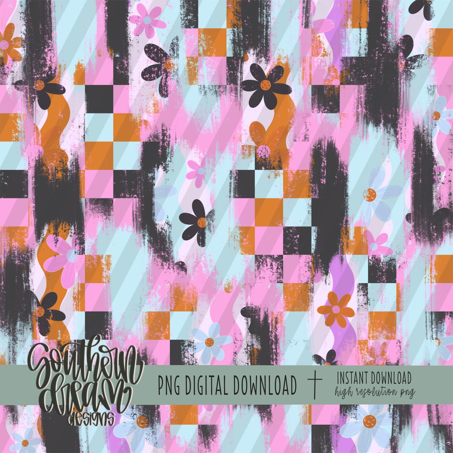 Spooky Daisy Mixed Media Digital Paper (Not Seamless)