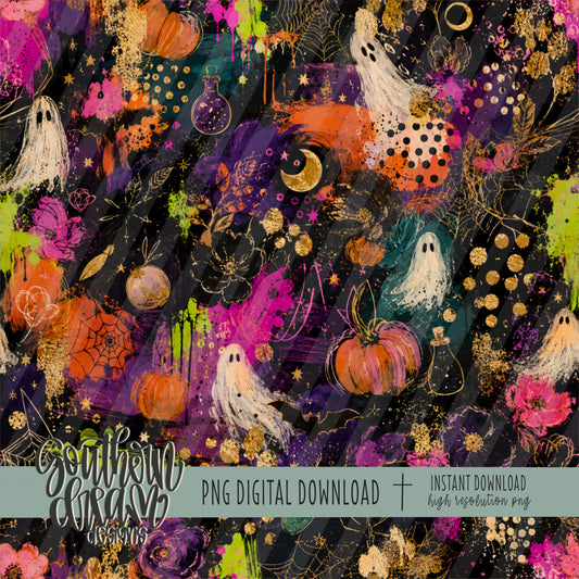 Spooky Ghosts Mixed Media Collage Digital Paper (Not Seamless)